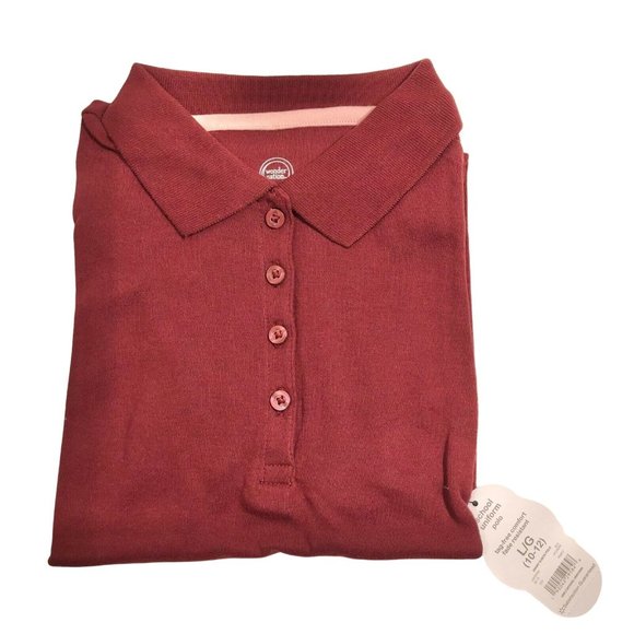 Wonder Nation Girls Uniform Short Sleeve Polo-style Burgundy L Tagless Comfort - Picture 2 of 12